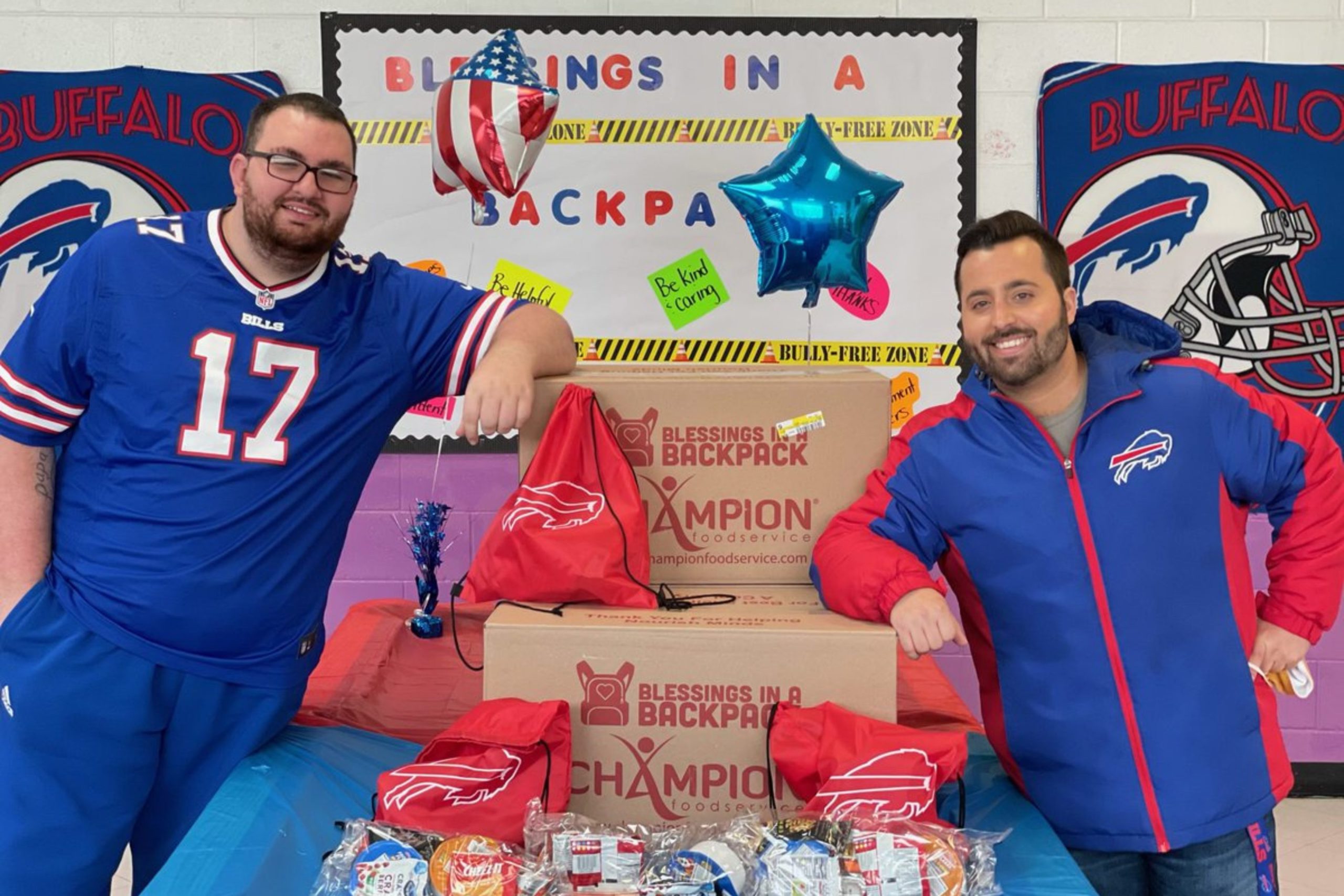 Bills Mafia Fans Dan and Will volunteer at WNY school