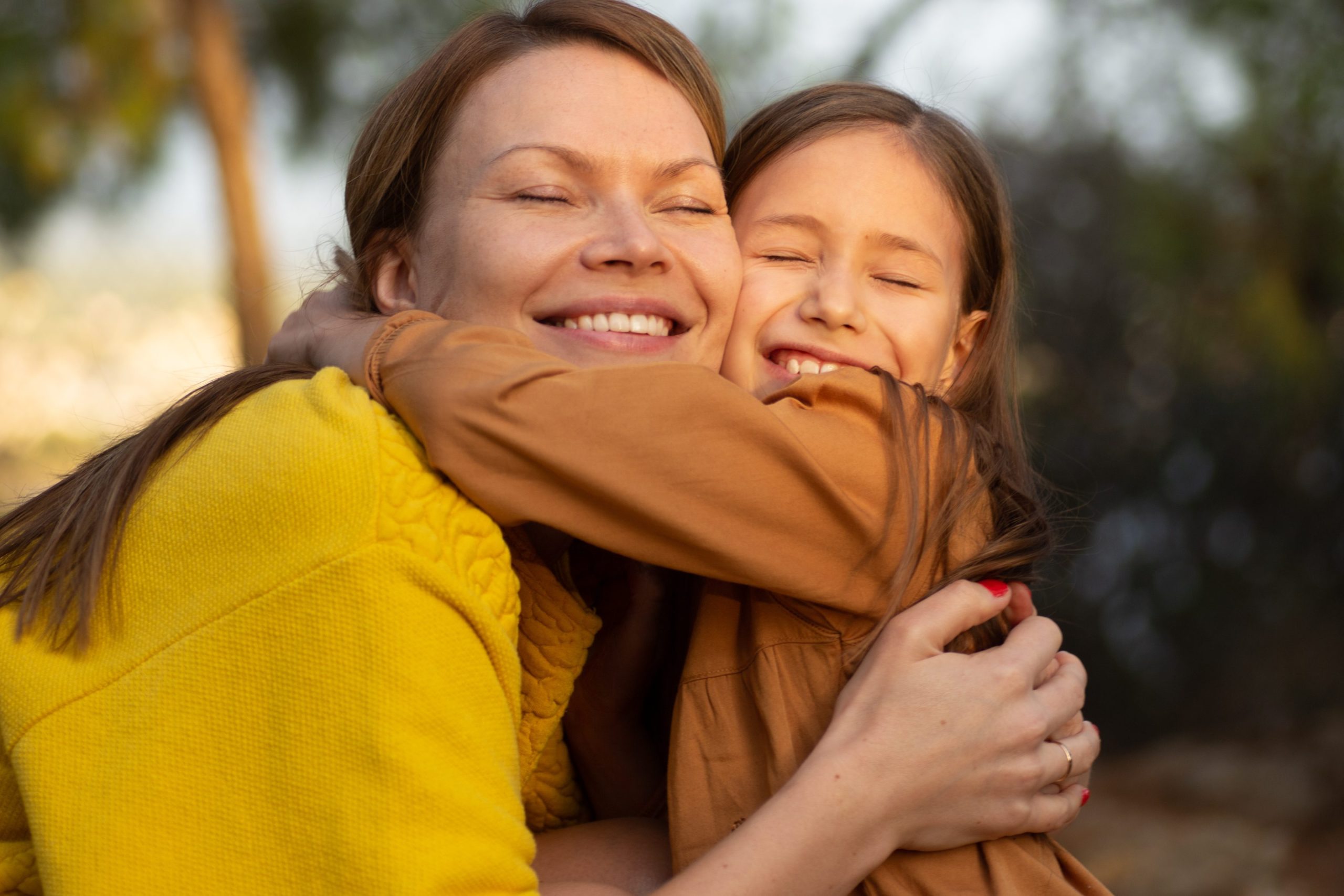 Mom and child hugging