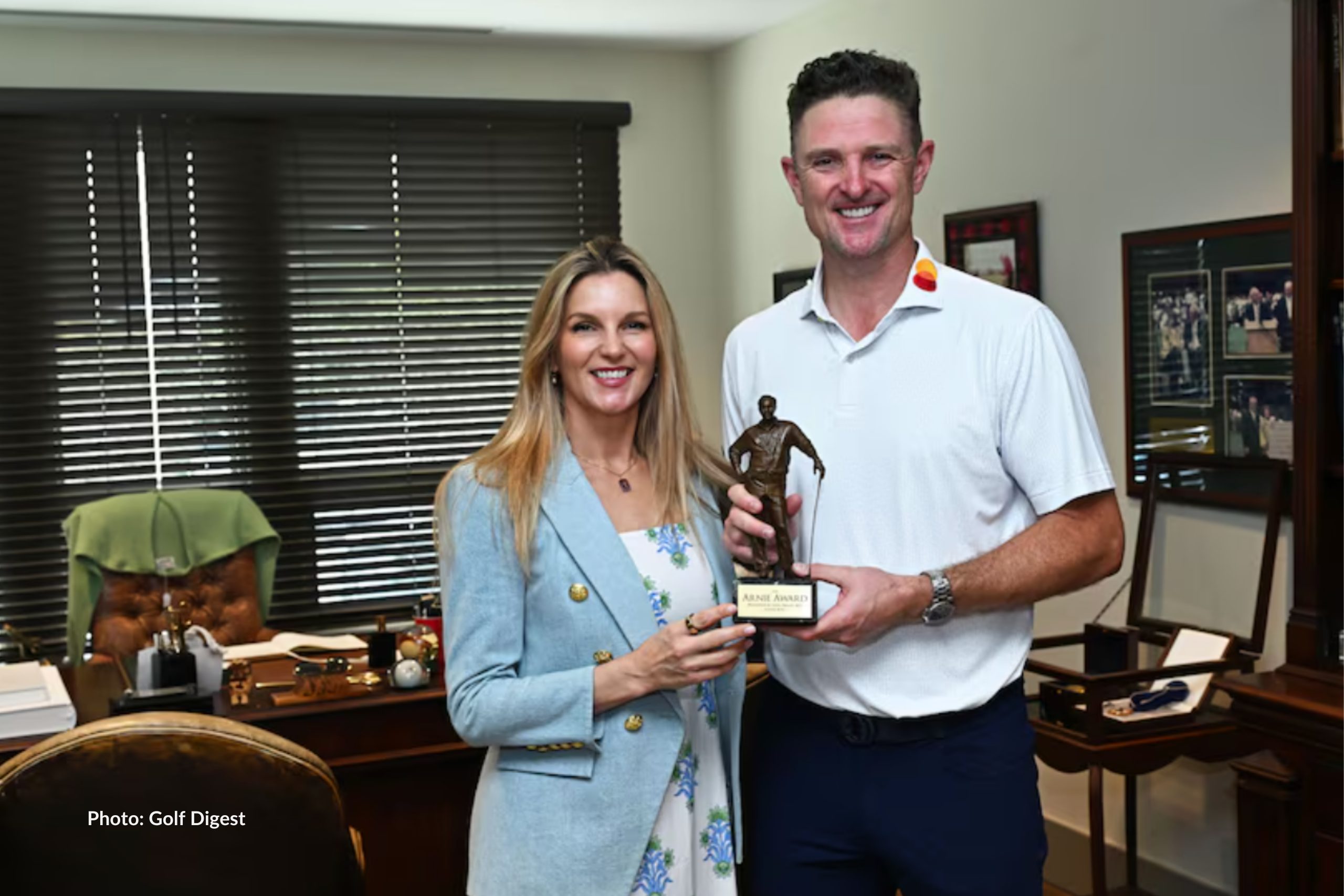 Kate and Justin Rose with an Arnie Award